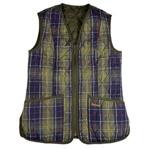 Barbour Tartan Betty Liner Women's Vest Green Plaid Full Zip Gilet Sz US 6